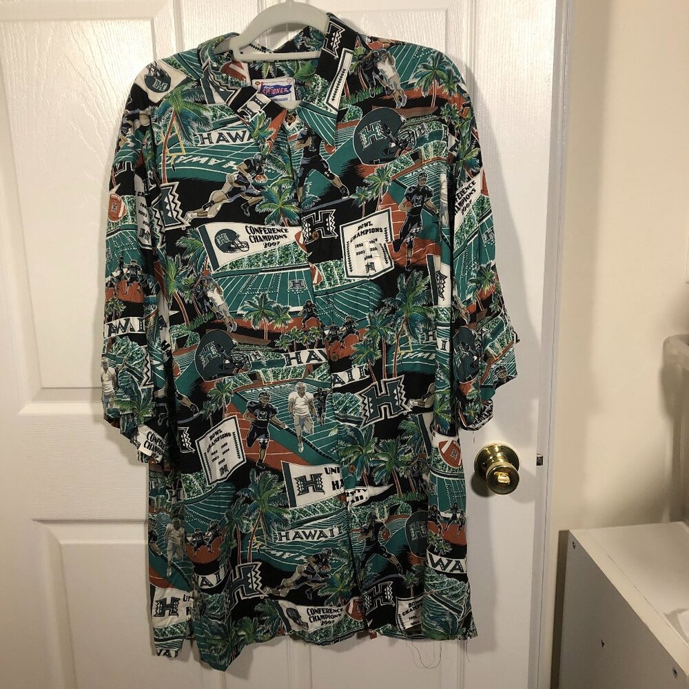 Reyn Spooner  men Hawaii shirt, black and green, Football themed, 3XL